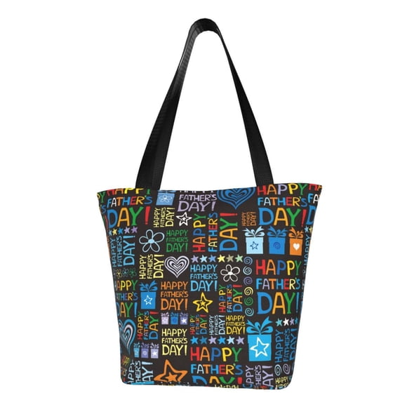 KLL Happy Father Day Print Tote Bag for Women Print Shopping Grocery Reusable Bags for Office School Shopping Travel