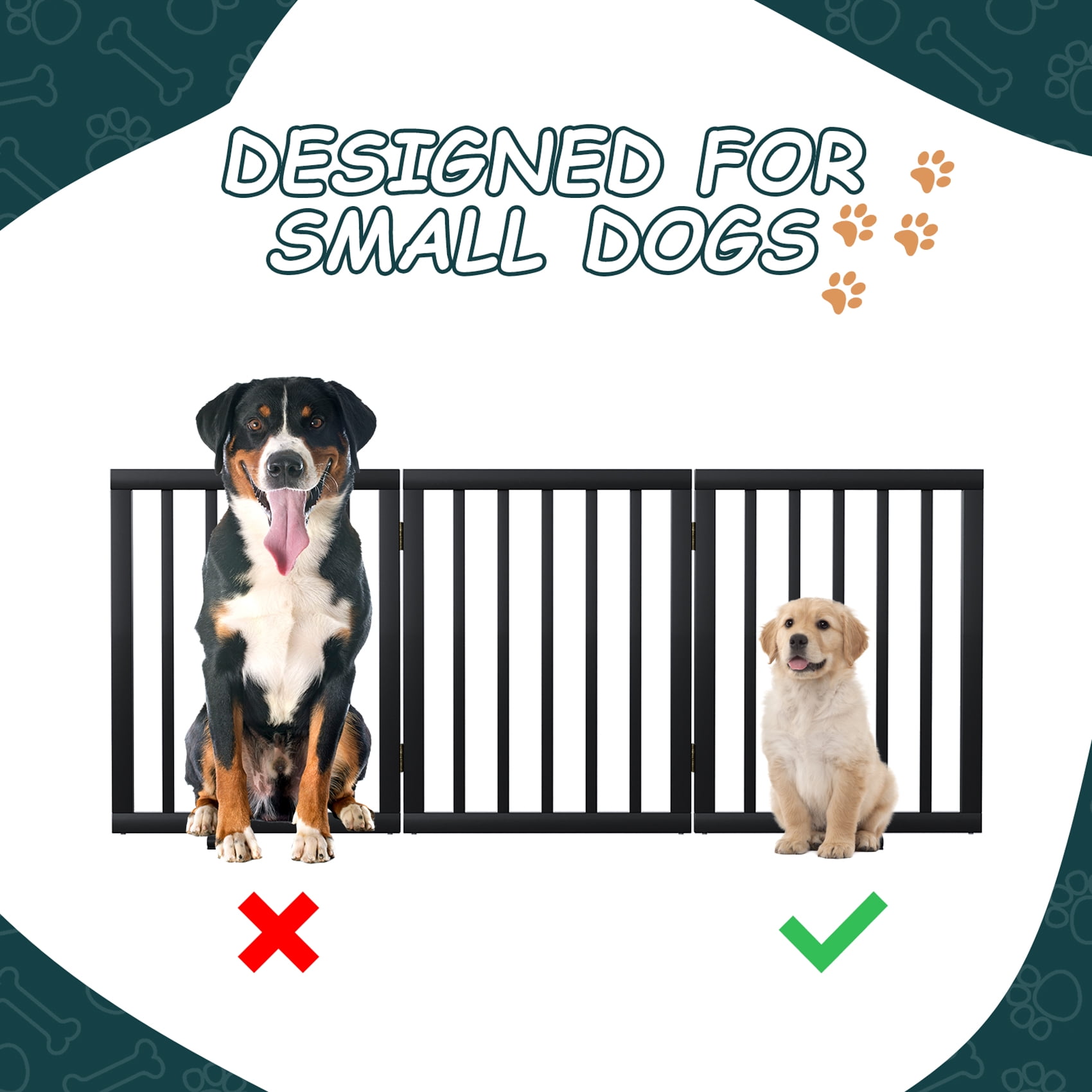 Algherohein Dog Gate for Inside,Bamboo Freestanding Pet Gate for Doorways,Indoor, 24" Black