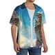 thumbnail image 2 of Fotbe Blue Sky Winged Cat Camisa Estampada de Manga Corta para Hombre, Casual de Verano, Estilo Playero, Sin Arrugas-Large, 2 of 5