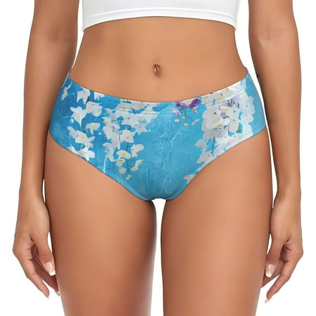 Naloa Hanging Orchids Floral Blue Womens No Show Cotton Underwear Mid-High Waisted Soft Ladies Panties Strech Breathable Briefs -XX-Large