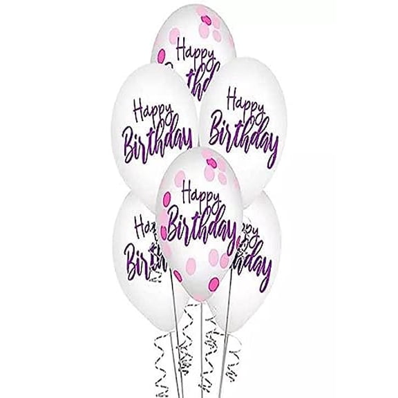 Happy Birthday Confetti Latex Balloons | Clear - 12" | Pack of 6