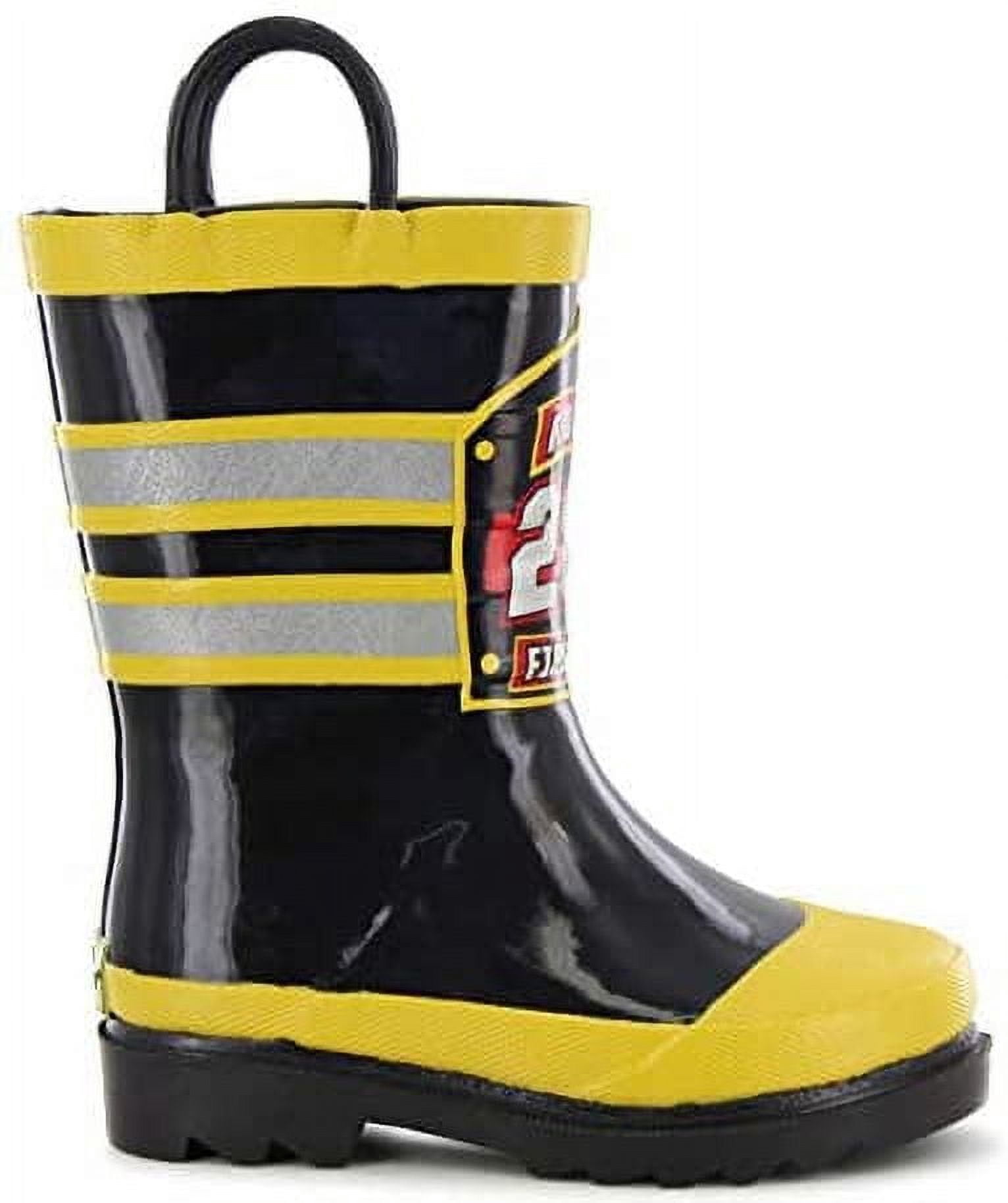 Western Chief Unisex Kids Rain Boots Waterproof Firechief Pull-On, Black, Sizes 4