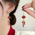 thumbnail image 2 of GKNET 1 Pair Women Fashion Red Long Tassel Earring Red Lantern Lucky Alloy Earrings-Red, 2 of 9