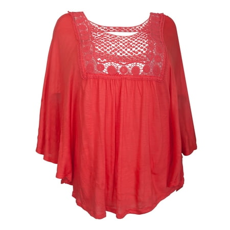eVogues Plus Size Crochet Poncho Top Coral