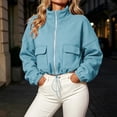 thumbnail image 2 of CBASIHI Womens Cropped Sweatshirts with Pockets- Casual Trendy Loose Fit Stand Collar Fall Zip Up Jackets Light Blue Size XL, 2 of 9