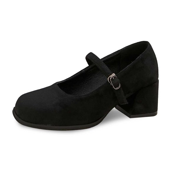 QHFBli Block Heels For Women Women's Fashion Suede Buckle Square Heel On Dress Shoes For Daily Casual Wear Comfortable Elegant Footwear