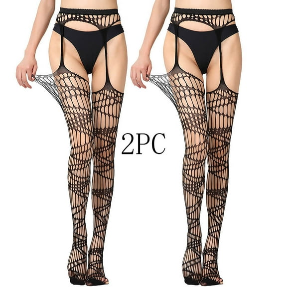 Ovbmpzd Women's Sheer Tights Fishnet 2 Packs Black Pantyhose Suspender Crotchless Garter Leggings Tights for Women