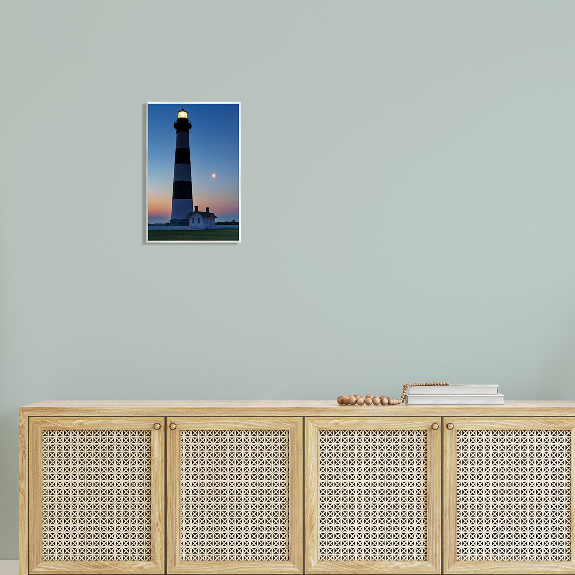 Stupell Blue Moonlit Lighthouse Coast Landscape Photography Wall Plaque Unframed Art Print Wall Art