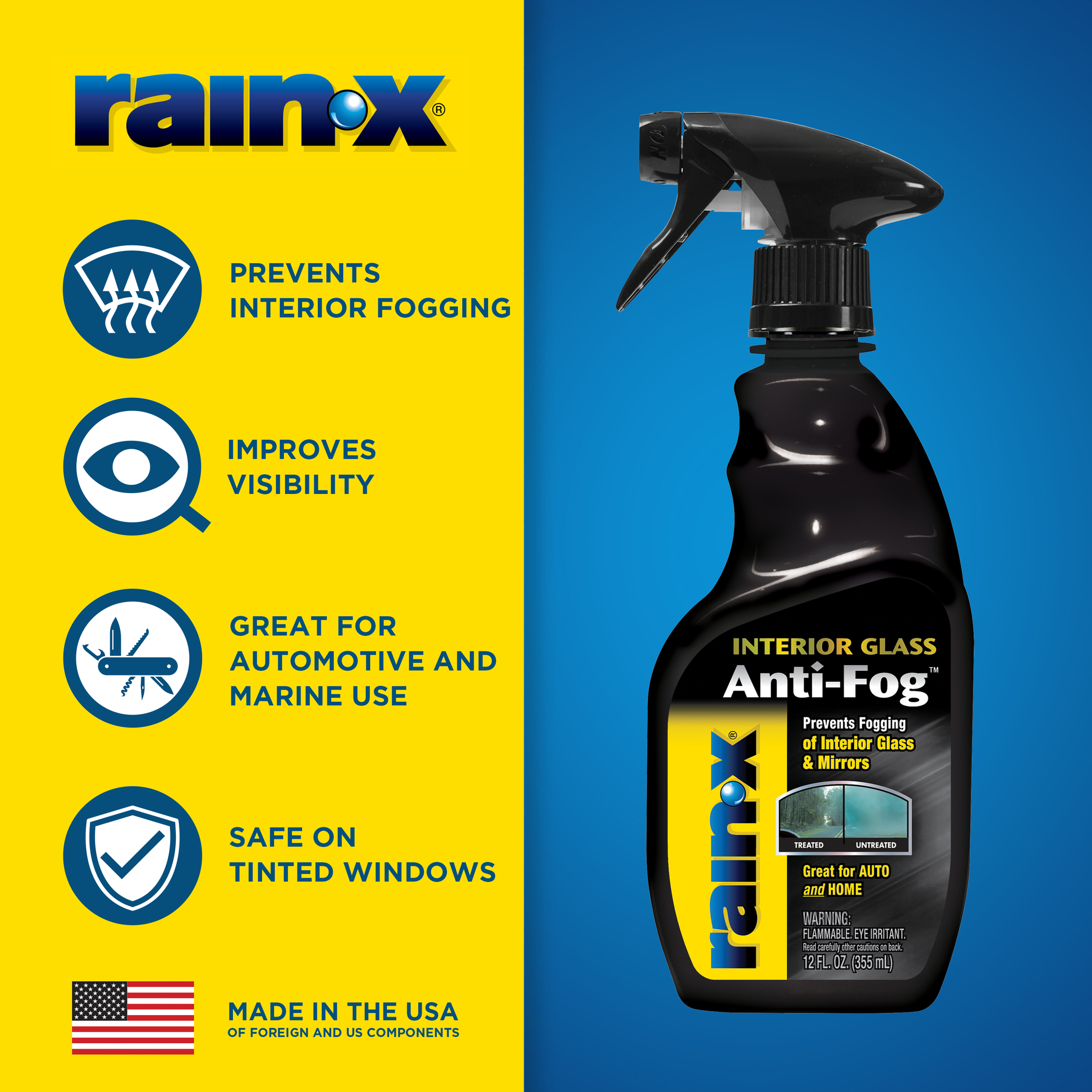 Rain-X Interior Glass Anti-Fog Treatment 12 fl. oz for Automotive and Marine Use