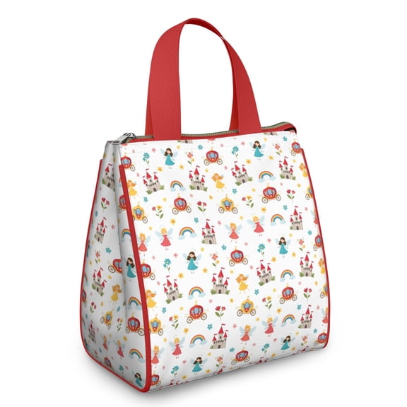 Fairy Princess Castle Pattern Insulated Lunch Bag for Women & Adults,Large Portable Soft Cooler Lunch Bag,Thermal Food Storage Tote with Pearl Cotton,8.66L,8.75x5.75x9.5 Inch