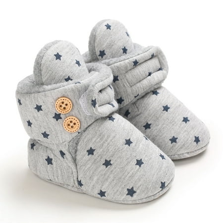 

Maxcozy Unisex Newborn Baby Cotton Booties Boots Non-Slip Sole Toddler Boys Girls Infant Winter Warm Fleece Cozy Socks Shoes Light Gray 0-6 Months
