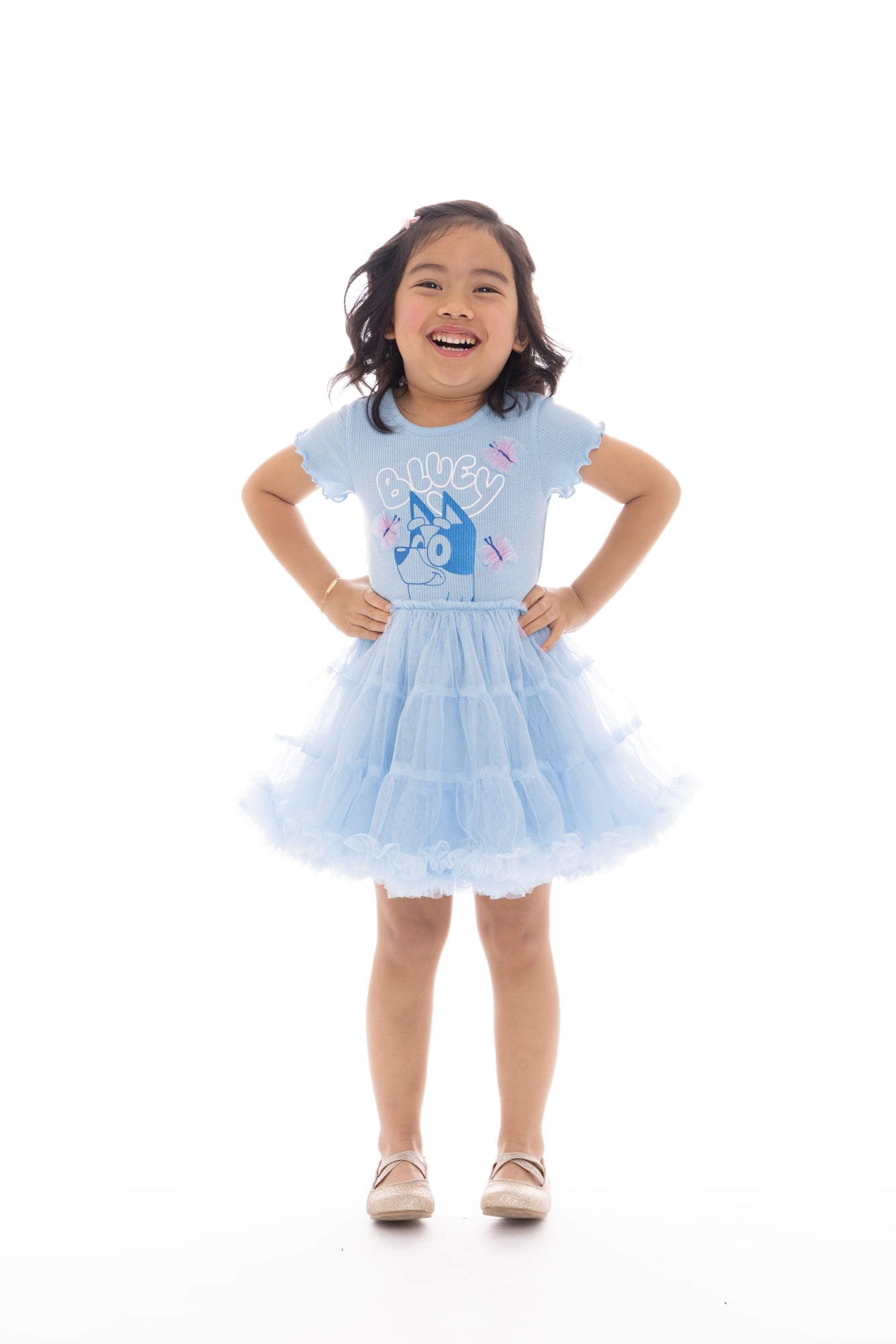 Bluey Toddler Girl Tiered Tutu Dress with 3D Butterflies, Sizes 12M-5T