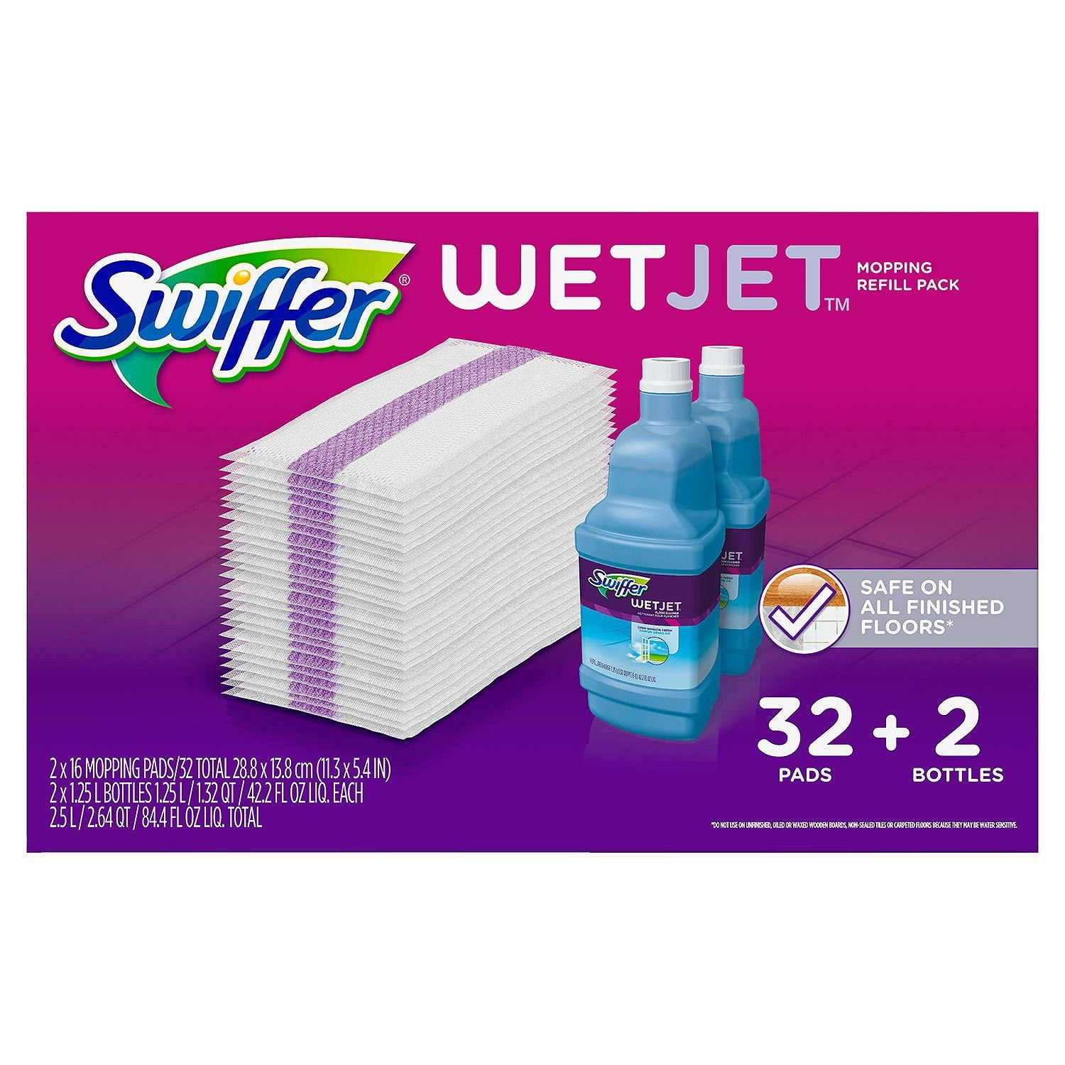 Swiffer Wetjet Mopping Refill Pack (32 Refill Pads plus 2 Bottles of ...