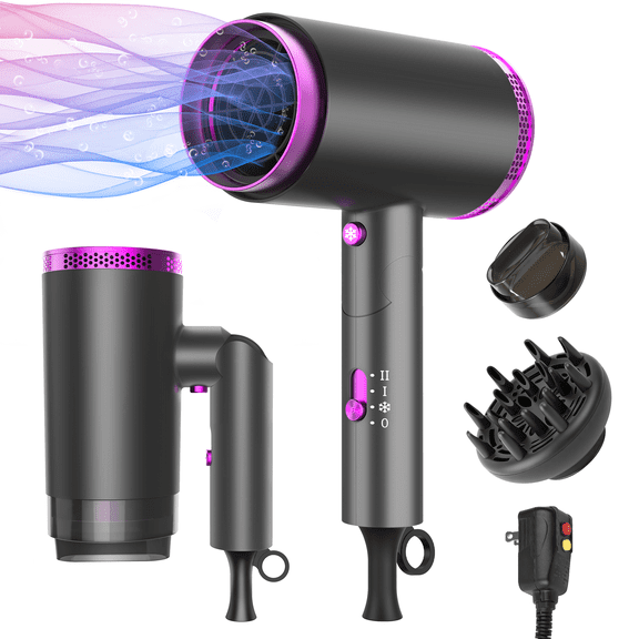 VIISHARE Professional Ionic Hair Dryer, 1875W Foldable Fast Drying Low Noise Blow Dryer with Diffuser & Concentrator for Home Salon Travel