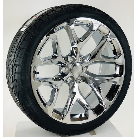 Chrome 24" Snowflake Wheels with 295/35R24 Tires for Chevy and GMC Trucks and SUVs
