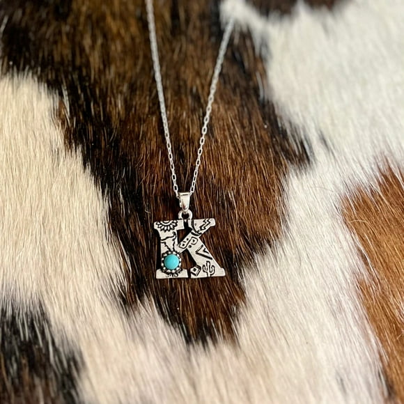 Turquoise Alphabet Pendant Necklace Featuring Complete Set of 26 Individual Letter Charms for Customizable Jewelry Designs