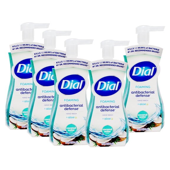 Dial Antibacterial Defense Coconut Water Scent Foaming Hand Soap, 7.5 FL Oz - 5 Pack