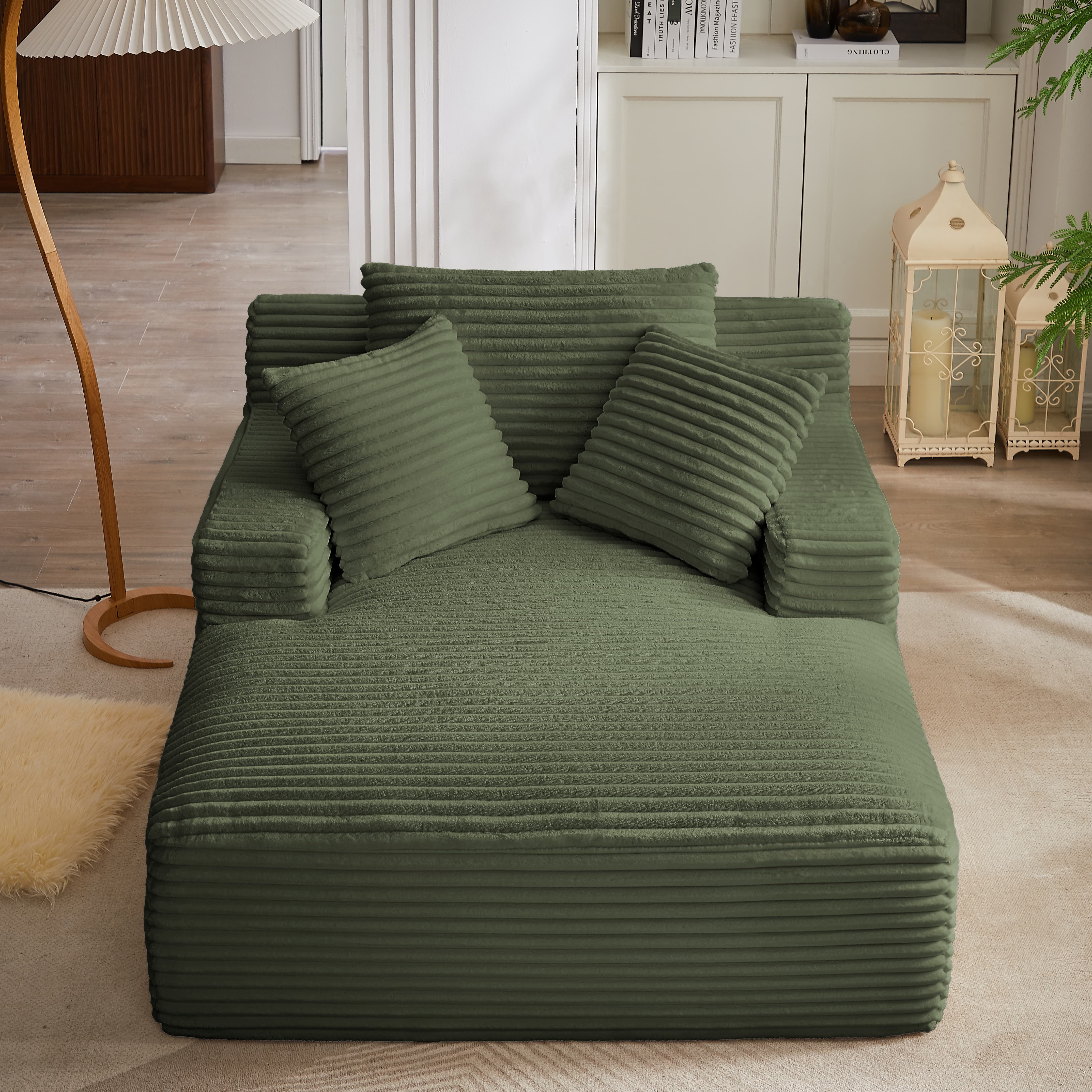 MAYEERTY Oversized Corduroy Chaise Lounge Chair, Sponge & Pocket Spring, Ergonomic for Living Room Office，No Assembly