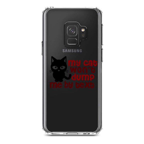 DistinctInk Clear Shockproof Hybrid Case for Samsung Galaxy S9 (5.8" Screen) - TPU Bumper Acrylic Back Tempered Glass Screen Protector - My Cat Won't Dump Me By Text