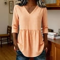 thumbnail image 4 of Qgtaibl Womens Plaid Babydoll Blouse Casual V Neck 3/4 Length Sleeve Cotton Shirts Loose Fit Flowy Pleated Tunic Tops Orange XXL, 4 of 7