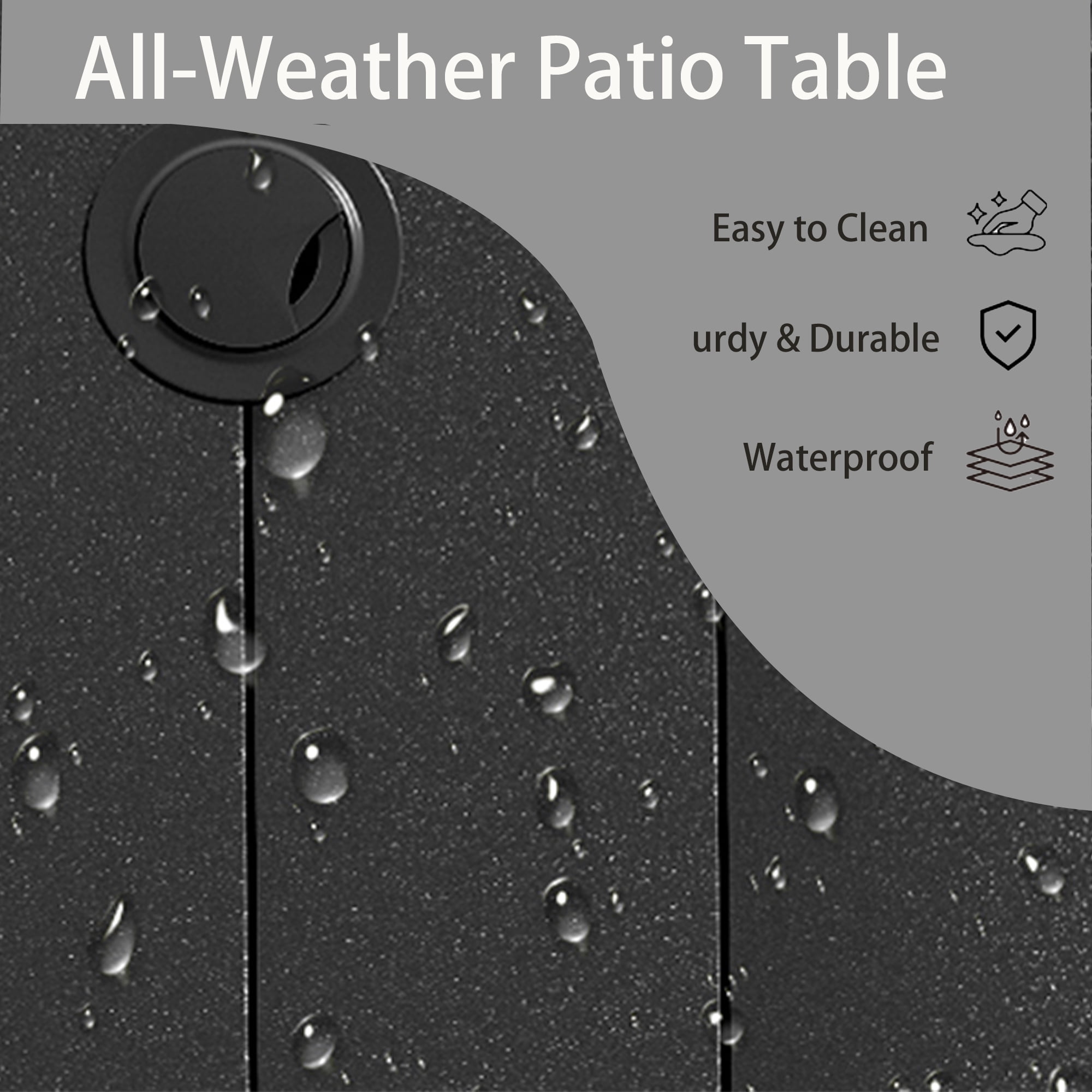 Outdoor Round Patio Dining Table for 4-6, All Weather Metal Dining Table with Umbrella Hole for Deck Lawn Garden Backyard