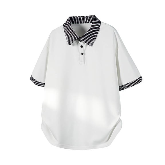 IWRICH Men's Plus Size Baggy Plaid Printed Polo Shirt Short Sleeve Patchwork Loose Fit T Shirts Button up Casual Trendy Tees White XL