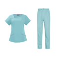 thumbnail image 1 of Conjuntos de uniforme médico para mujer, uniforme de enfermera de verano, manga corta, top y pantalones suaves. Azul claro grande, 1 of 9