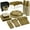 Gold, variant on Black Party Supplies Set Paper Plates Plastic Cups Forks Knives Spoons Napkins Tablecloth Serves 20 Guests Disposable Dinnerware Set of 222 Pieces, Complete Tableware for Party - By SparkSettings