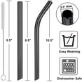 thumbnail image 2 of Reusable Smoothie Straws & Boba Straws 0.5" Diam Wide Mouth Straw, Set of 4 Stainless Steel Straws 10.5" & 8.5" with 1 Long Straw Cleaner Brush，Black Metal Straws for Jumbo Thick Drinks, 2 of 5