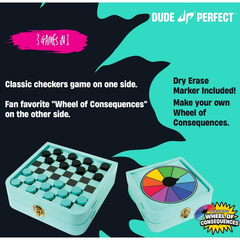 Dude Perfect Sling Puck Board Set, Foldable Tray with Checkers and