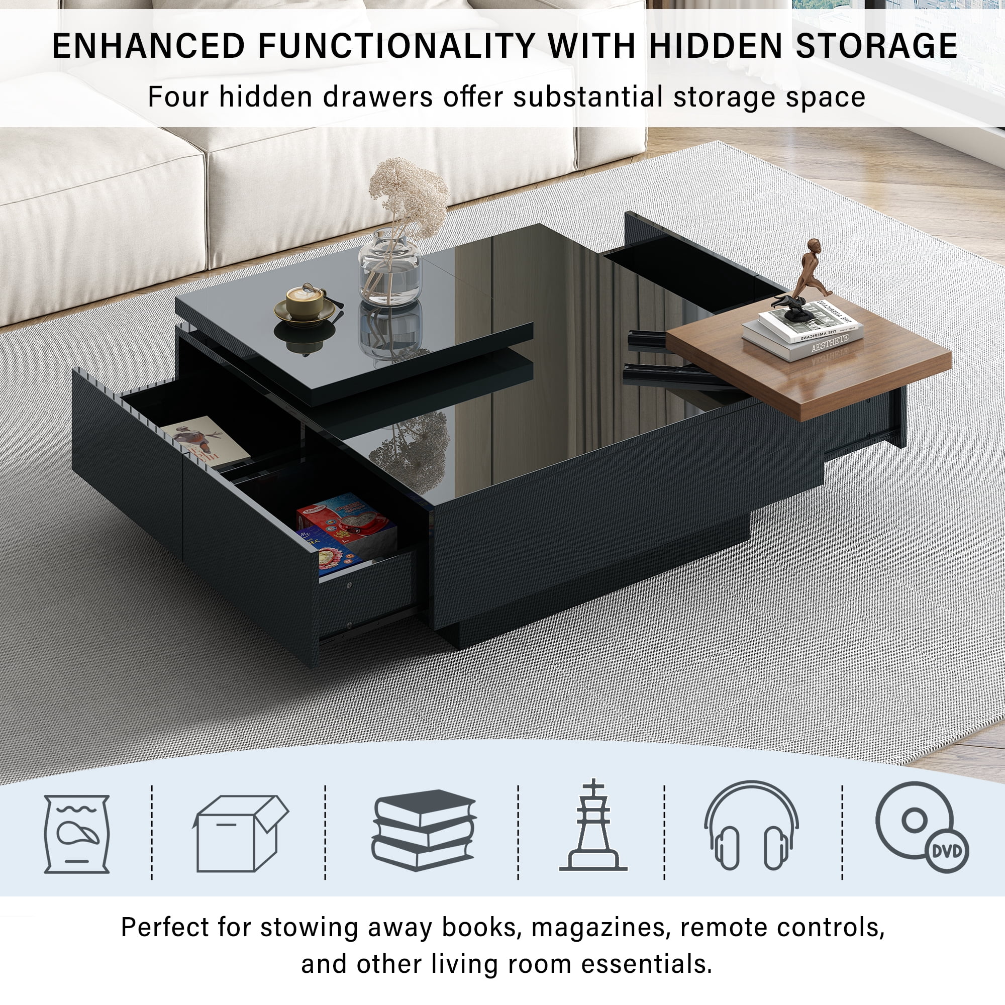 Euroco Modern Coffee Table with Movable Square Blocks – Minimalist Wood Accent Table for Living Room, Stylish Centerpiece with Durable Construction