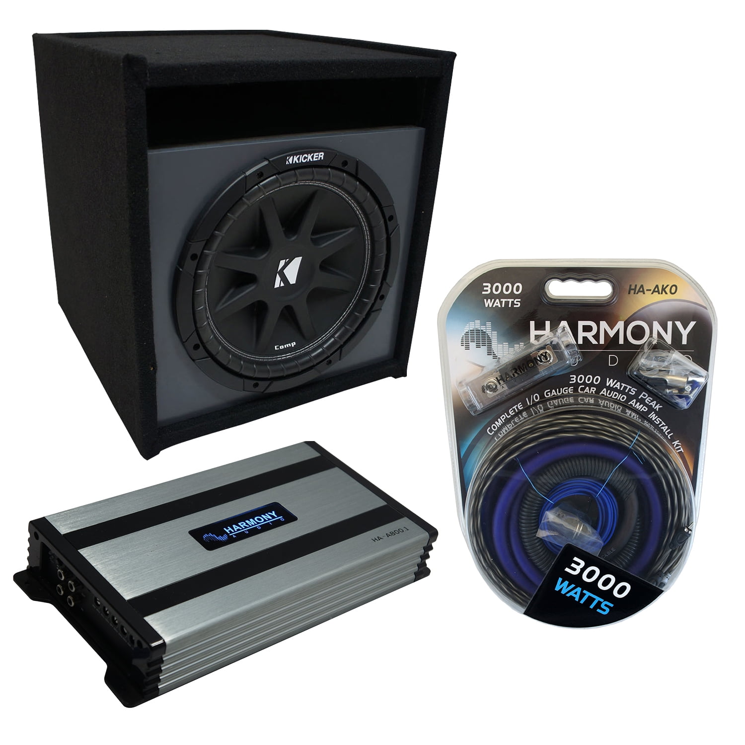 Universal Car Stereo Paintable Ported 15" Kicker Bundle Comp C15 Sub Box Enclosure & Harmony HA