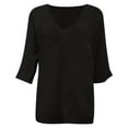 thumbnail image 4 of Holzkary 3/4 Sleeve T Shirts for Women Women's Summer and Autumn Pullover Sweater V Neck Sweater 3/4 Sleeve Shirt Sportswear Top Summer T Shirts Business Work Tee Top Black Xl, 4 of 6