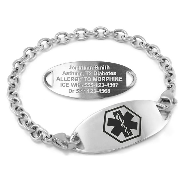 MedicEngraved Stainless Steel Custom Medical Alert Bracelet - 5mm Oval Link