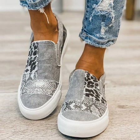 

ERTUTUYI Women s Fashion Flat Overshoes Color Blocking Large Size Casual Canvas Shoes Grey 41