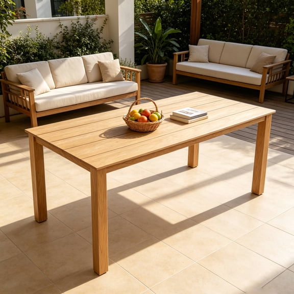 Leumius 68.9" Outdoor Dining Table for 6,All-Weather Furniture Table with Umbrella Hole for Outdoor Picnics & Patio,Backyard,Teak