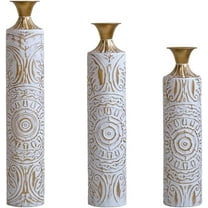 Olurrisa Floor Metal Vases Decorated White Metal Vases Set Of 3 Gorgeous Home Decoration Large Glazed Metal Vases 24in/28.7in/33.5in Height