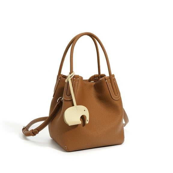 Women's Genuine Leather Design Bucket Bag Vegetable Basket, Fashionable and Versatile Shoulder Handbag