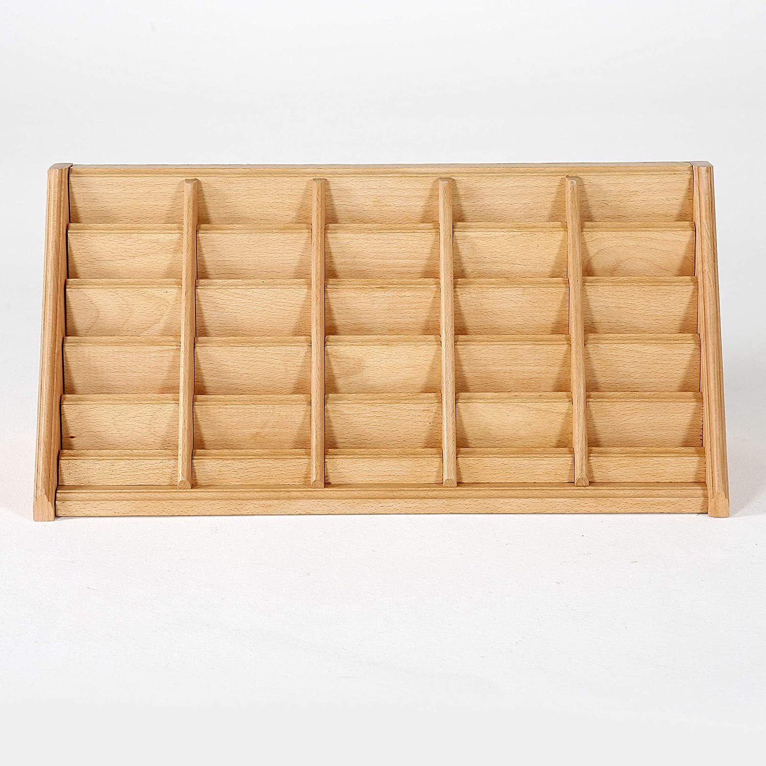 M&T Displays 5 Tiered Natural Wood Business Card Holder 25 Pockets - Desktop Organizer for Office