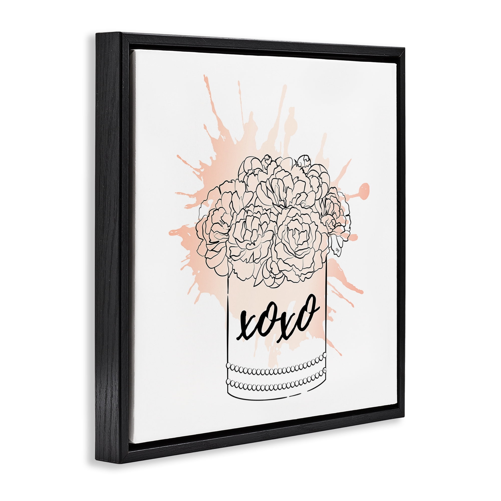 Stupell Industries XOXO Pastel Flowers Botanical & Floral Painting Black Floater Framed Art Print Wall Art, 25 x 25