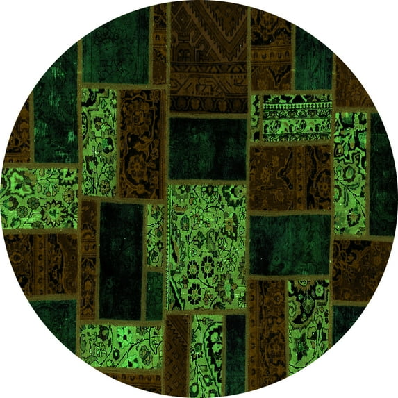Ahgly Company Indoor Round Patchwork Green Transitional Area Rugs, 5' Round