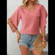 thumbnail image 4 of Blusas Informales Elegantes para Mujer, Blusas Asimétricas de Cuello en V para Trabajo, Camisas de Verano con Mangas con Volantes. Rojo Ladrillo M, 4 of 7