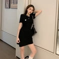thumbnail image 2 of Vestido de mujer de manga corta, ajustado, bordado, vestido informal transpirable, negro, L Vogacara AP001476-10B, 2 of 7