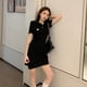 thumbnail image 2 of Vestido de mujer de manga corta, ajustado, bordado, vestido informal transpirable, negro, M Noticed AP001476-09B, 2 of 7