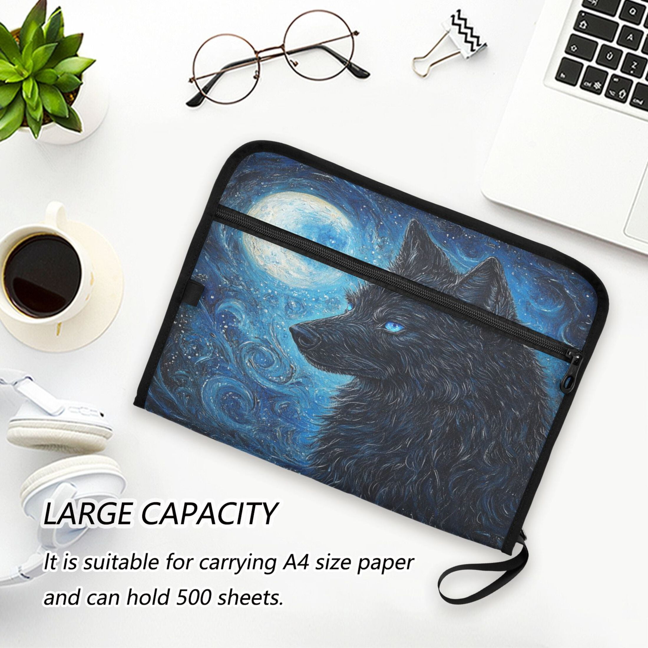 WOBOGO Cool Black Wolf Expanding File Folder Letter Size Accordion Filing Organizer 13 Pocket Separate Organ Pocket