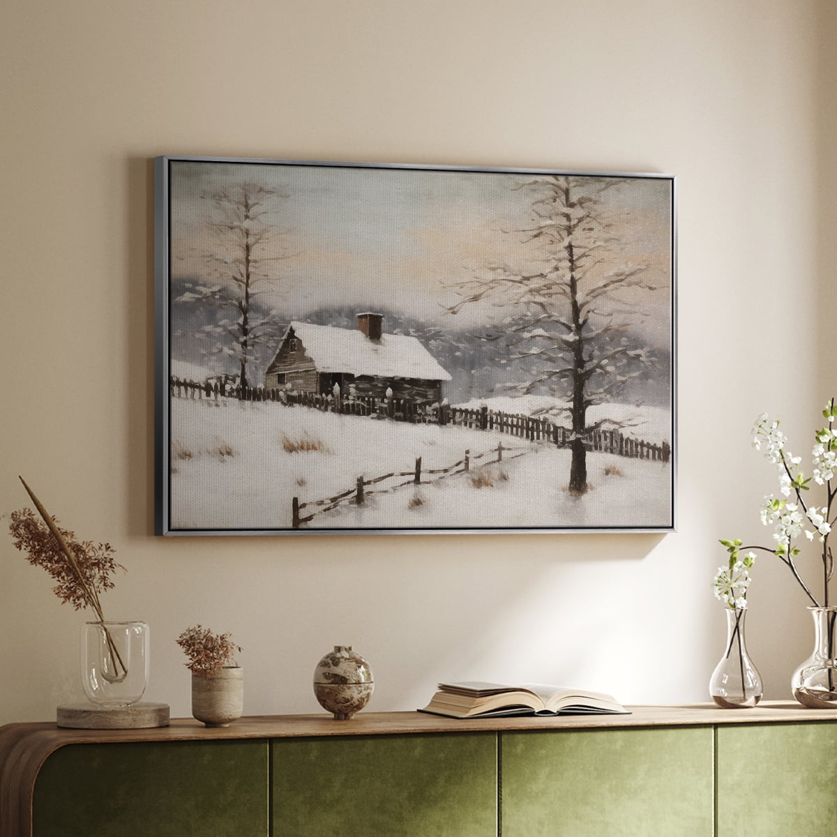 Vintage Landscape-II By Wexford Home Framed in Silver Wood Gallery Wrapped Canvas 25 in. x 37 in.