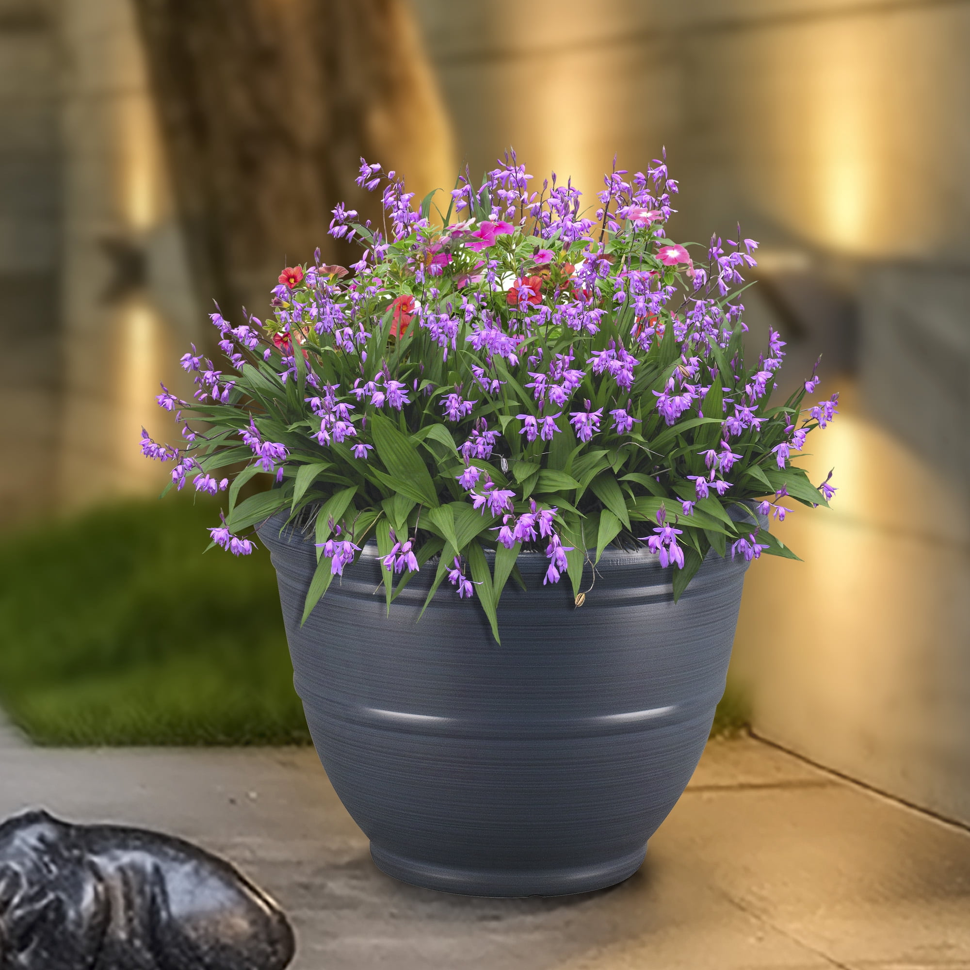 Mainstays Ferenza 14inch Round Planter Blue color, Recycled Resin