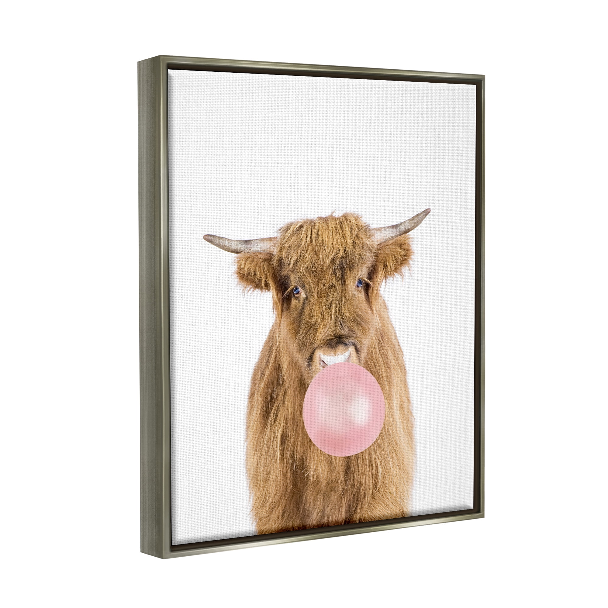 Stupell Industries Highland Cattle Bubblegum Animals & Insects Painting Gray Floater Framed Art Print Wall Art, 17 x 21