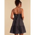 thumbnail image 2 of Brown All-Over Polka Dot Spaghetti Strap Tiered Mini Sundress For Women, Boho Vacation Dress, 2 of 7