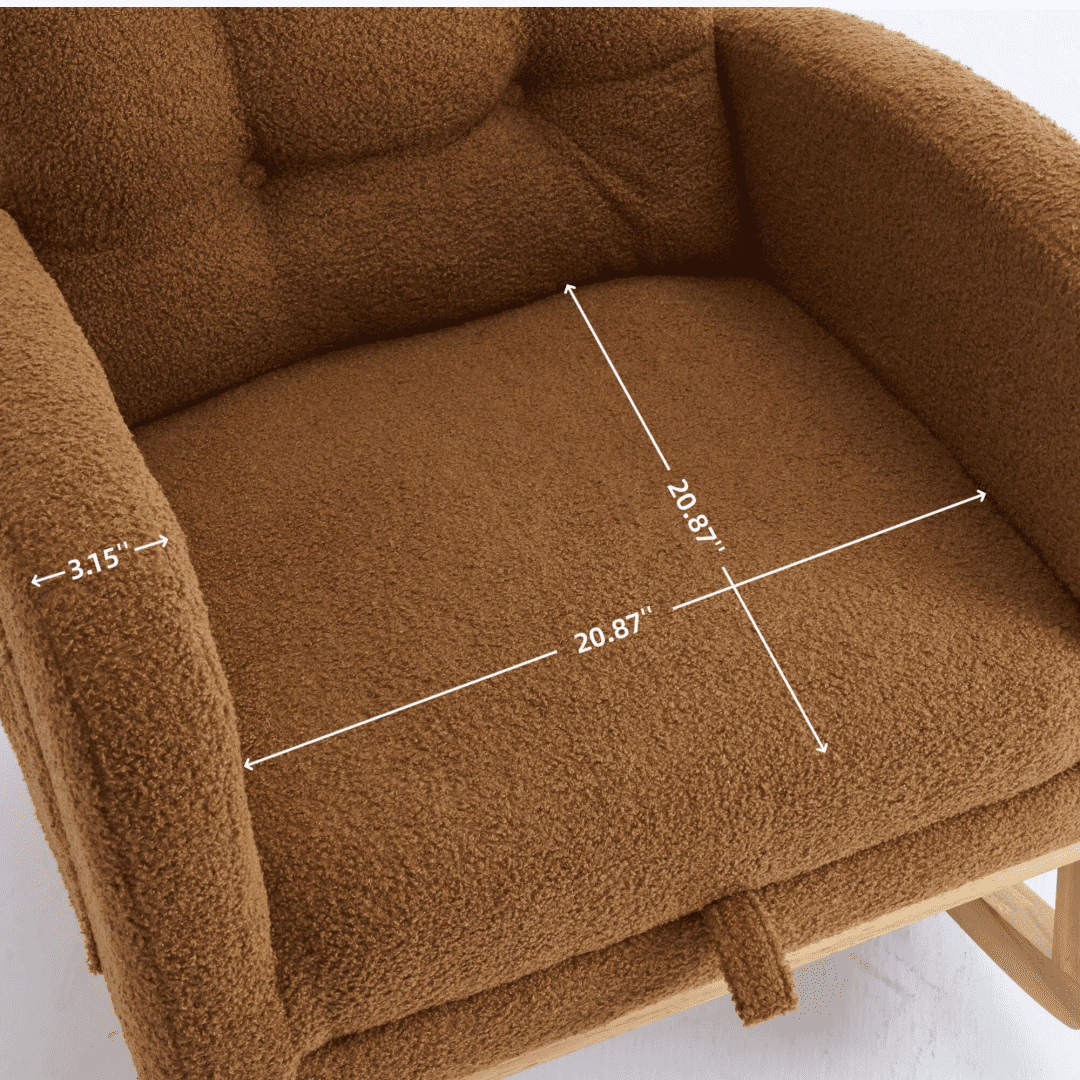 Nursery Rocking Chair with Footrest,Teddy Upholstered Rocking Chair with High Back and Side Pocket,Accent Armchair with Rubber Wood Legs for Living Room Bedroom,Caramel,38.36"Wx26.77"Lx39.76"H